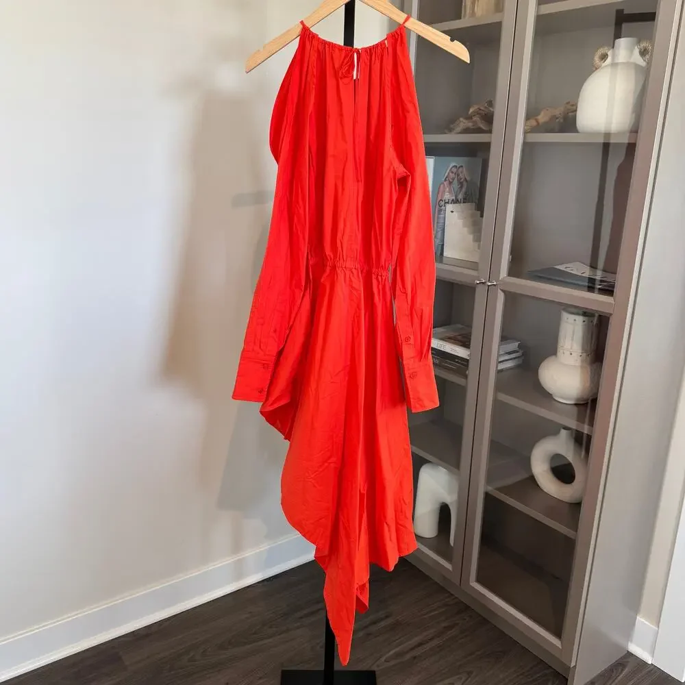 JW Anderson Asymmetric Cutout Midi Dress NEW Slit Detail V-Neckline Red Orange 2 - Picture 3 of 7